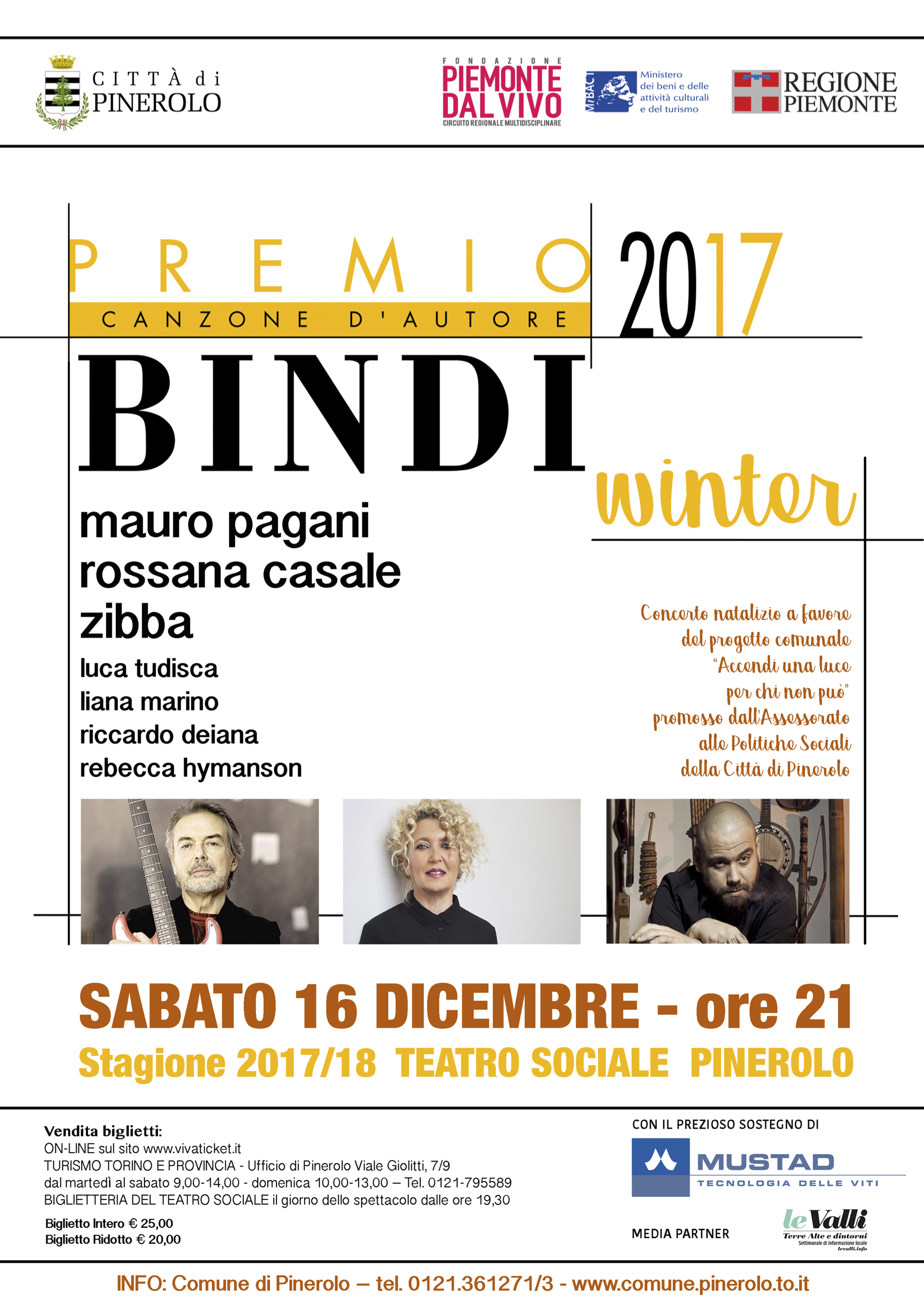 PREMIO BINDI WINTER SABATO 16 DICEMBRE  AL TEATRO SOCIALE DI PINEROLO