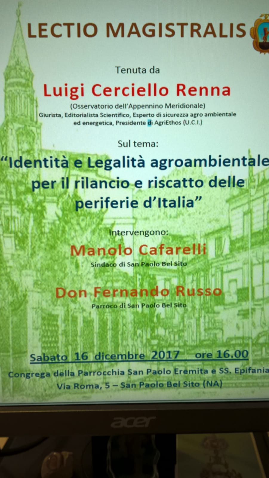 San Paolo Bel Sito Sabato 16 dicembre 2017 Lectio Magistralis del Prof. Luigi Cerciello Renna. (Scritto da Antonio Castaldo) 