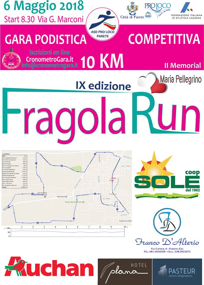 Puntuale anche quest’anno  la Fragola Run, ambita gara podistica, giunta alla  9ₐ edizione a Parete 