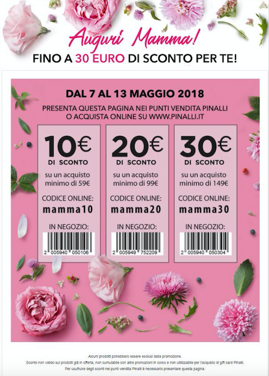 DA PINALLI TANTE IDEE REGALO PER LA FESTA DELLA MAMMA  E UNA SETTIMANA DI BUONI SCONTO  DA UTILIZZARE SIA IN STORE CHE NELL’E-SHOP