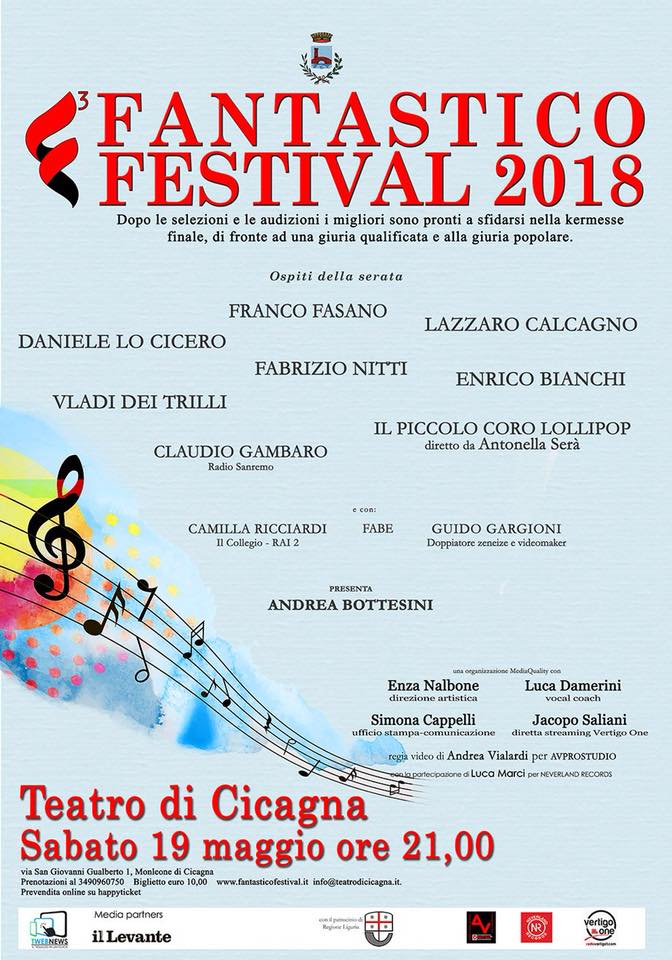 Finalissima del Fantastico fESTIVAL: 19 maggio al teatro Comunale di Cicagna