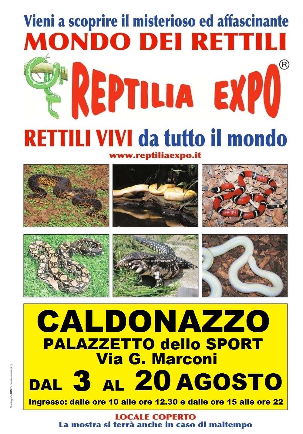 REPTILIA EXPO - L'affascinante mondo dei rettili a CALDONAZZO (Trento) dal 3 al 20 Agosto