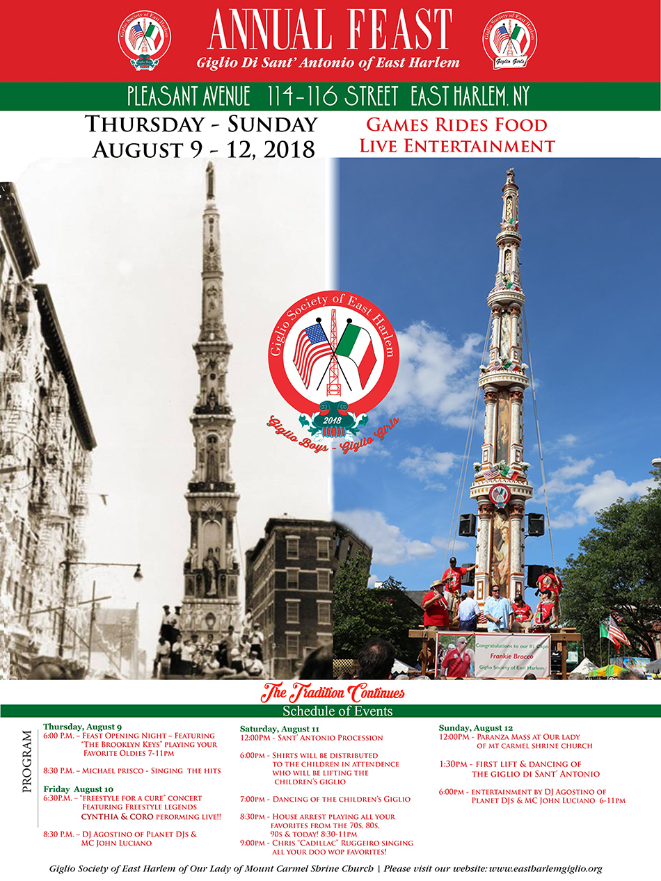 -Brusciano: L’Amministrazione Comunale invia gli auguri alla “Giglio Society of East Harlem” per la Festa del Giglio di Sant’Antonio in corso dal 9 al 12 agosto a New York. (Scritto da Antonio Castaldo)