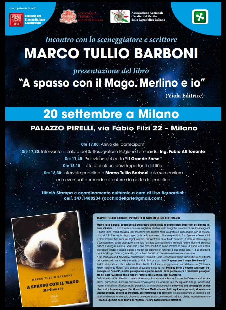 MARCO TULLIO BARBONI PRESENTA A MILANO IL SUO MERLINO LETTERARIO