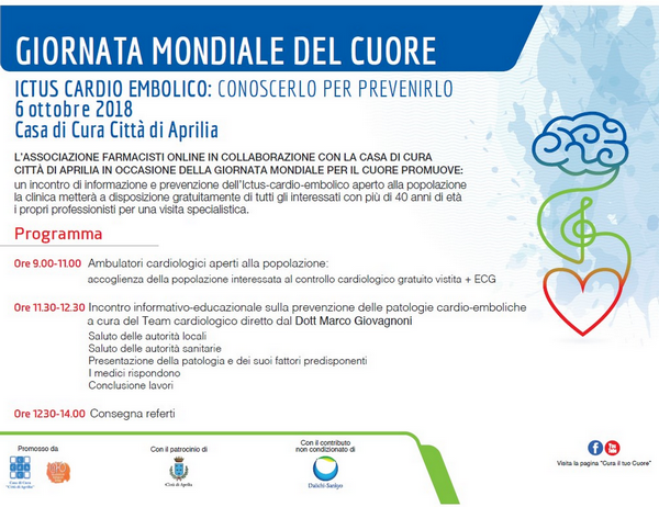 Associazione Farmacisti online: Aprilia screening gratuiti Giornata Mondiale del Cuore