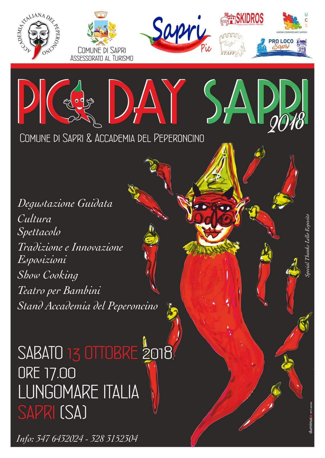 Sua  maestà il Peperoncino da Diamante sbarca a Sapri Sabato 13 ottobre 2018, sul Lungomare il 1° Pic Day