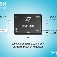 Regolatore µModule ultrasottile duale da 10A o singolo da 20A con Digital Power System Management