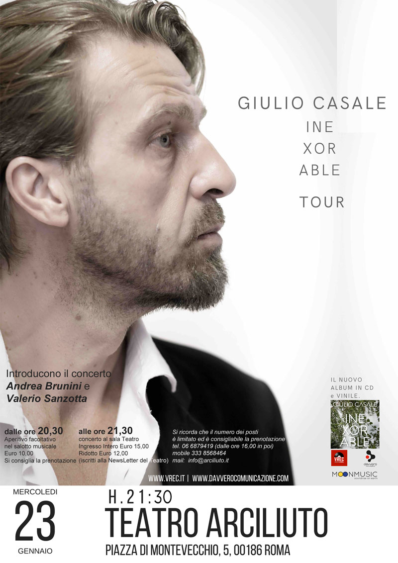 Giulio Casale in concerto con il nuovo album Inexorable, a Roma al Teatro Arciliuto il 23 gennaio