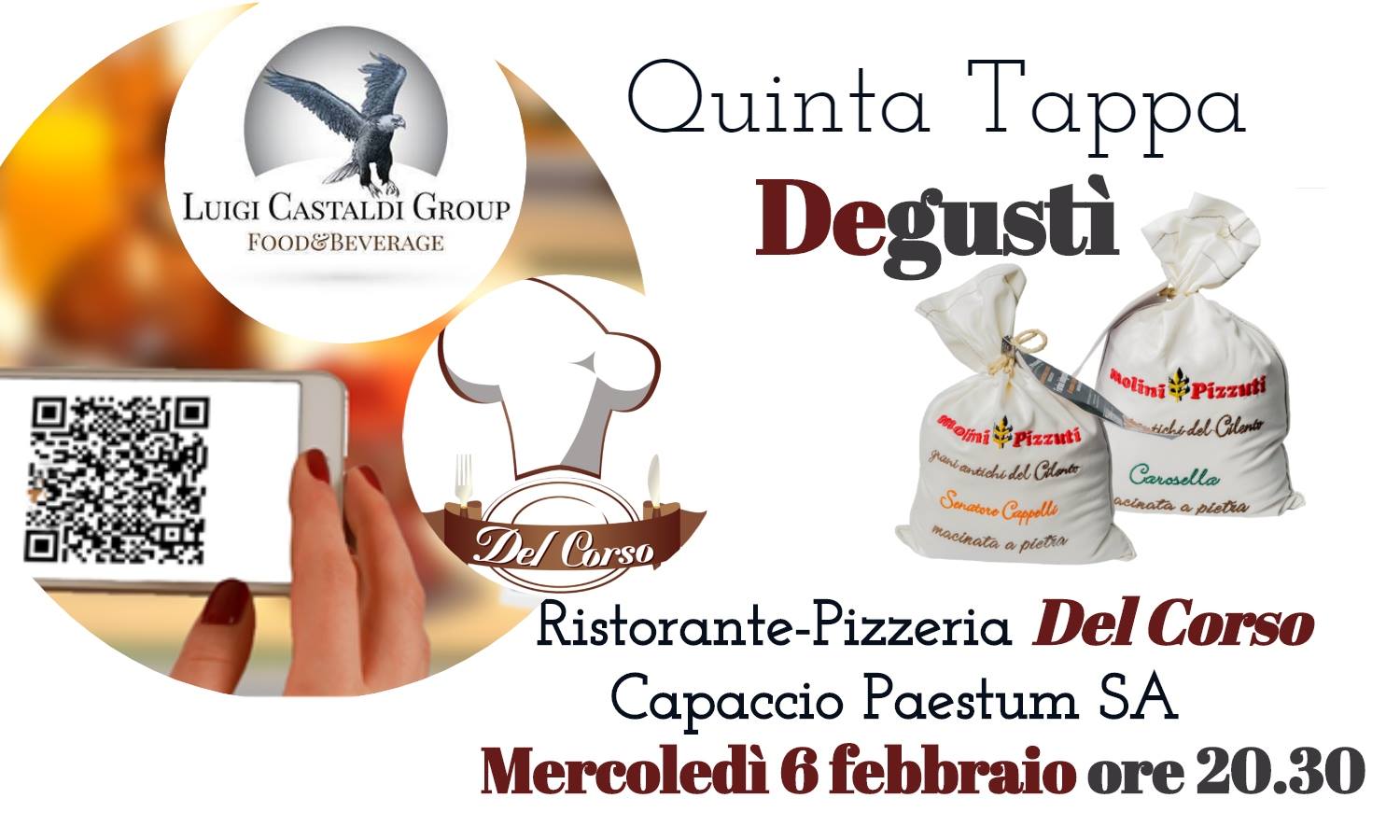 Il tour enogastronomico della Luigi Castaldi Group, Degustì - sapori in circolo, arriva in Cilento, a Paestum Capaccio mercoledì 6 febbraio con una serata dedicata alle farine e al suo variegato e versatile utilizzo