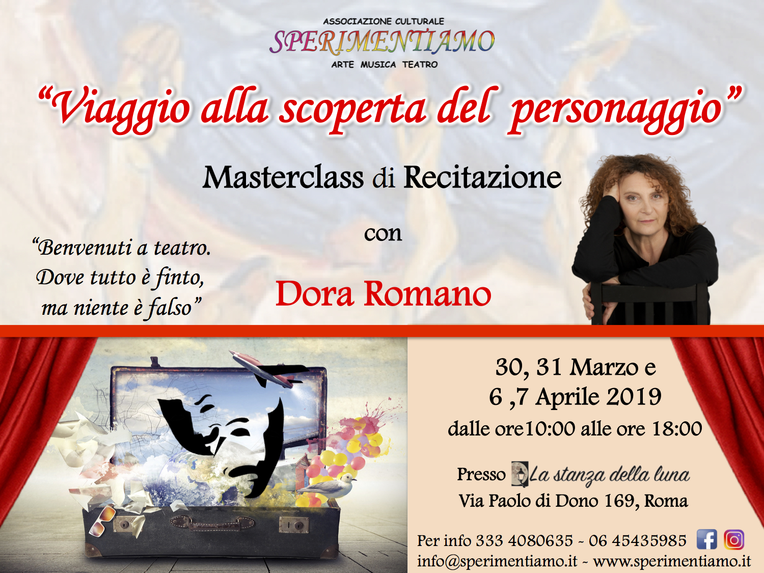 L’attrice Dora Romano, reduce dal successo ottenuto con “L’Amica Geniale” di Saverio Costanzo terrà una Masterclass di Recitazione dal titolo ”Viaggio alla scoperta del personaggio”.