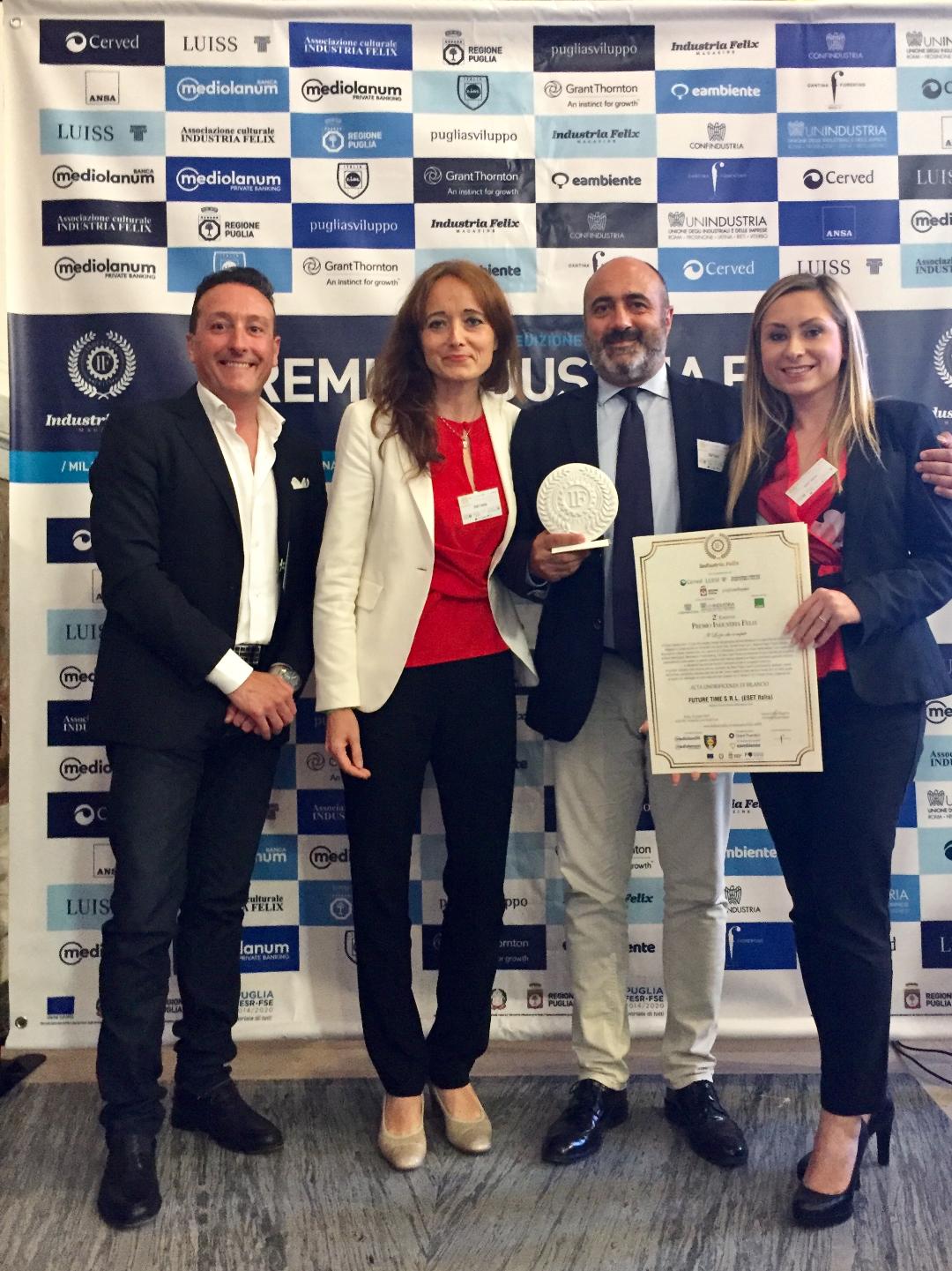 Industria Felix premia Future Time – ESET Italia come  Migliore Piccola Impresa del Lazio