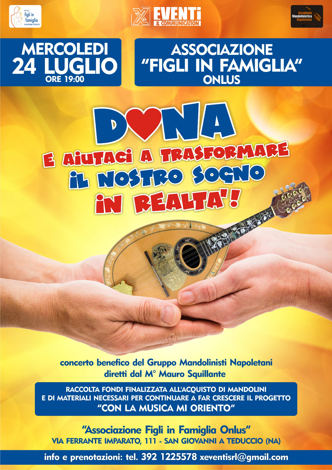 Torna il concerto benefico del Gruppo Mandolinisti Napoletani “DONA e aiutaci a trasformare il nostro SOGNO in REALTÀ!”