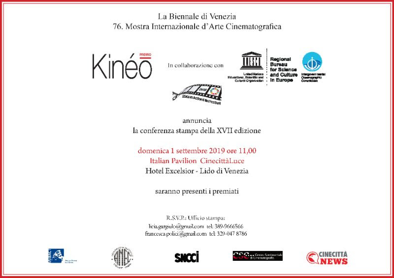 I 17 anni del PREMIO KINÉO “diamanti al cinema”_ 31 agosto ore 18.00 cocktail_ 1 settembre ore 11.00 Conferenza stampa