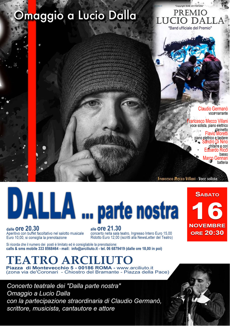 DALLA … parte nostra | Omaggio a Lucio Dalla –  Al Teatro Arciliuto di Roma (16 novembre)