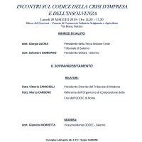 IL SOVRAINDEBITAMENTO NEL NUOVO CODICE DELLA CRISI D’IMPRESA: LUNEDÌ 20 MAGGIO L’APPROFONDIMENTO DELL'ODCEC SALERNO 