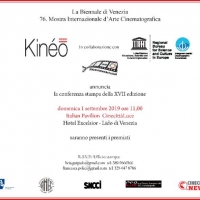 I 17 anni del PREMIO KINÉO “diamanti al cinema”_ 31 agosto ore 18.00 cocktail_ 1 settembre ore 11.00 Conferenza stampa