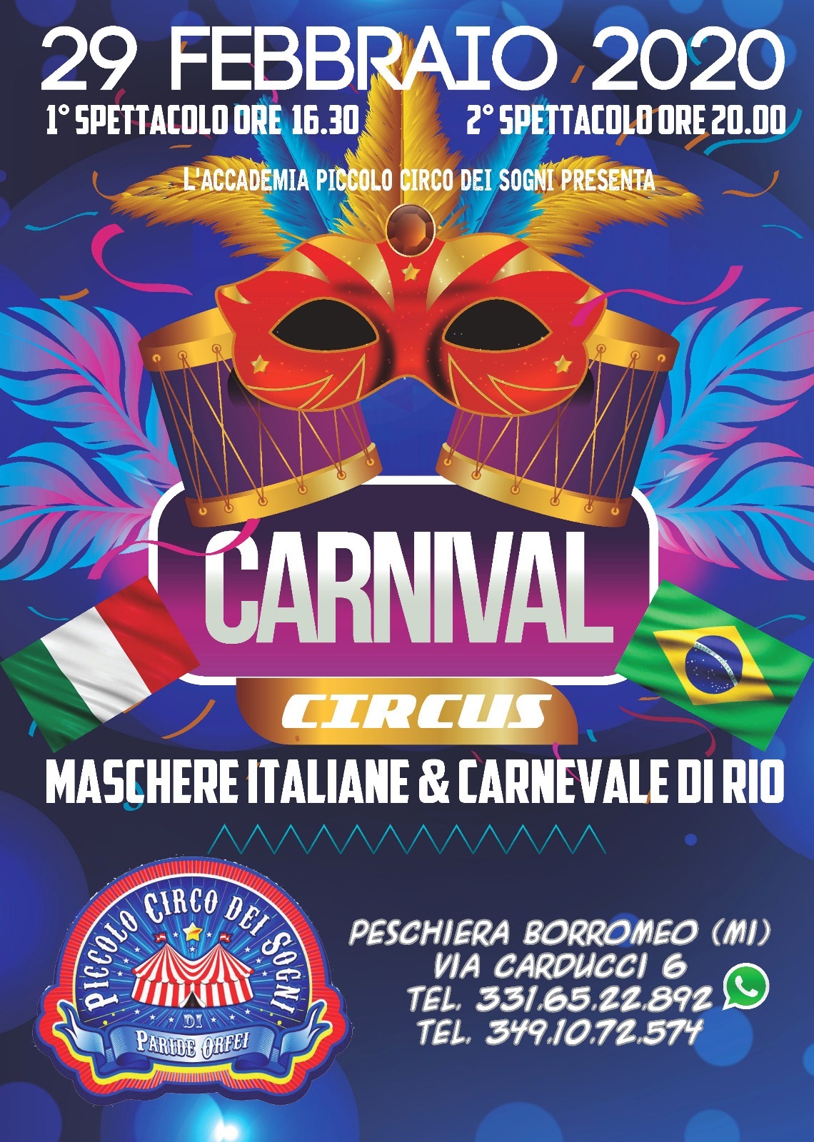 Carnevale 2020 al Circo di Peschiera Borromeo (Milano): per l’occasione andrà in scena il 29 febbraio “Carnival Circus - Maschere Italiane & Carnevale di Rio”