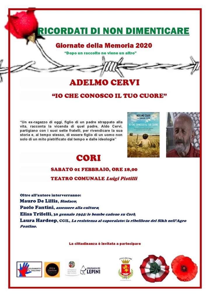 IO CHE CONOSCO IL TUO CUORE, sabato a Cori la presentazione del libro di Adelmo Cervi