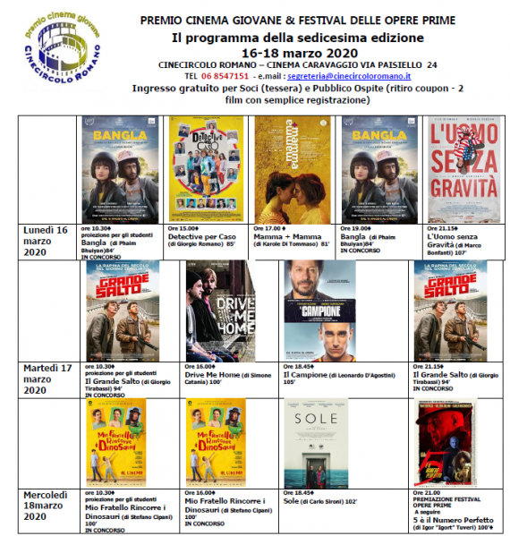 16^ edizione del Premio Cinema Giovane e Festival delle Opere Prime