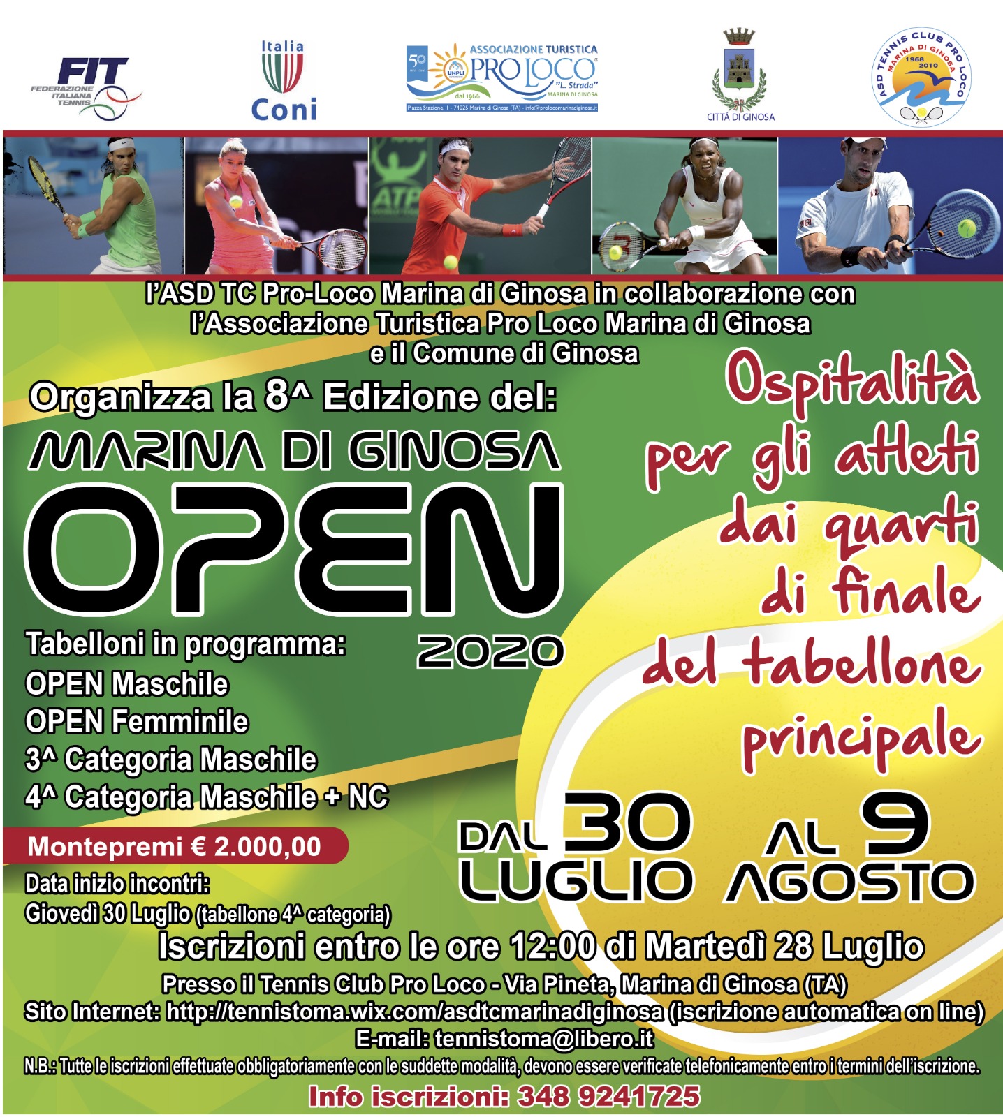 Dal 30 luglio al 9 agosto l'ottavo Marina di Ginosa Open