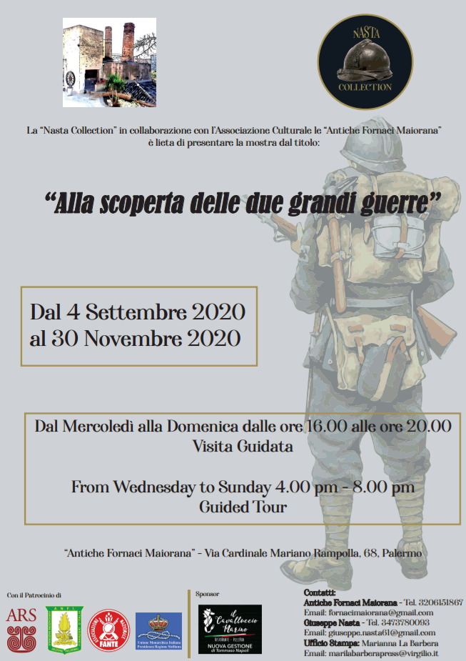 “ALLA SCOPERTA DELLE DUE GRANDI GUERRE”, A PALERMO DAL 4 SETTEMBRE AL 30 NOVEMBRE LA MOSTRA DEDICATA AI CIMELI MILITARI DEI CONFLITTI MONDIALI DEL 1915-18 E DEL 1939-45