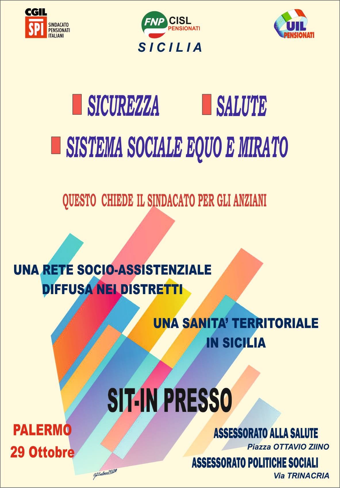 Il 29 ottobre a Palermo  manifestazione unitaria  dei pensionati siciliani davanti agli assessorati regionali alla Famiglia e alla Salute 