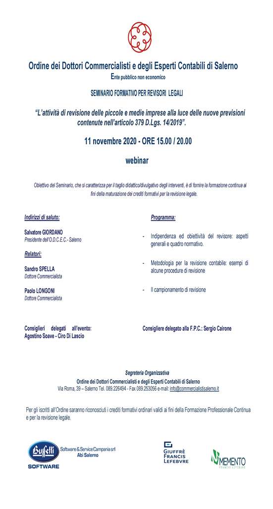 L’IMPATTO DEL COVID-19 SU I BILANCI DI ESERCIZIO E L’ATTIVITÀ DI REVISIONE LEGALE: L’ODCEC DI SALERNO PREPARA I SUOI ISCRITTI ALLE IMMINENTI SFIDE