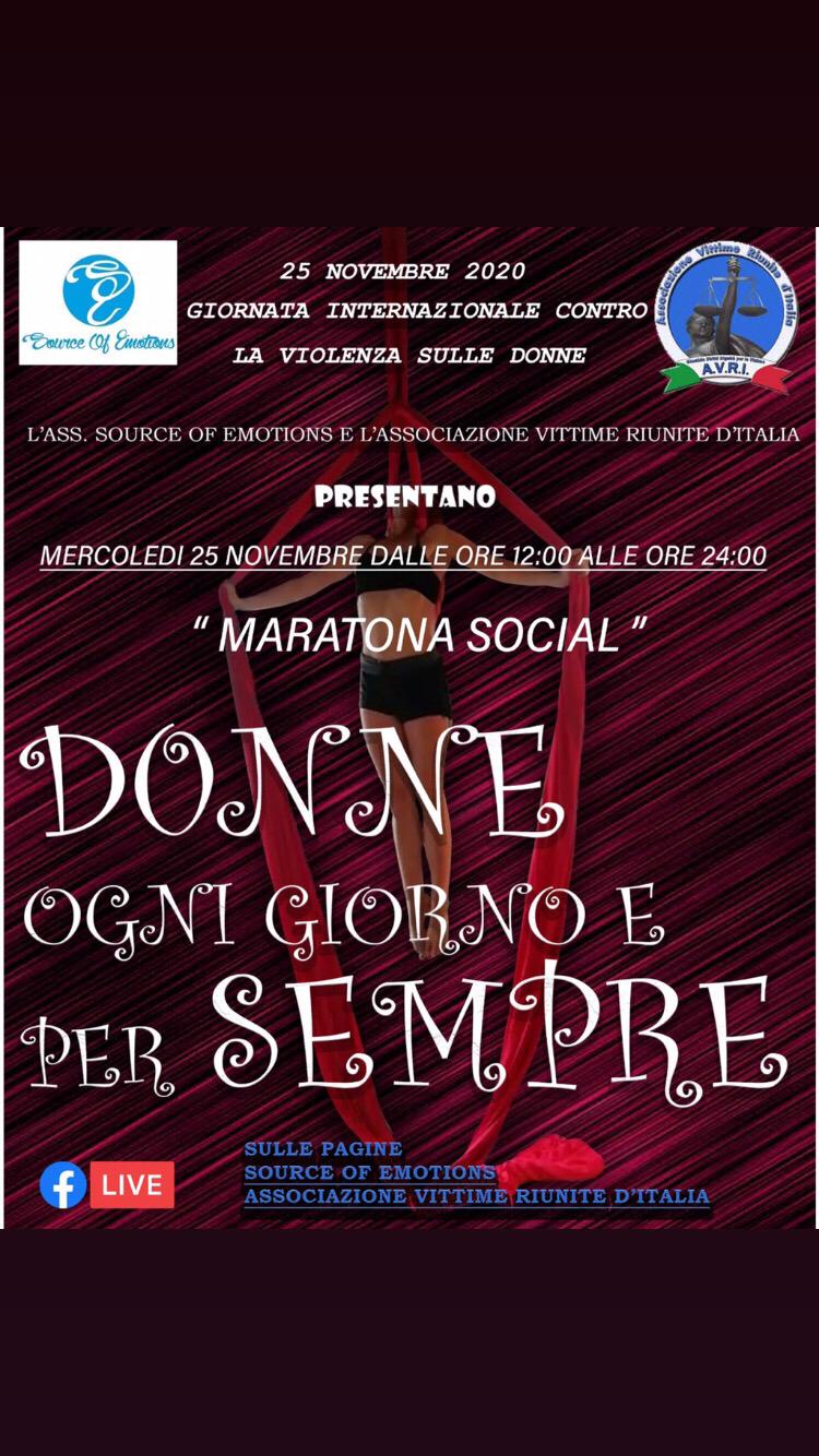 Maratona Social Donne: ogni giorno e per sempre, un evento online contro la violenza di genere