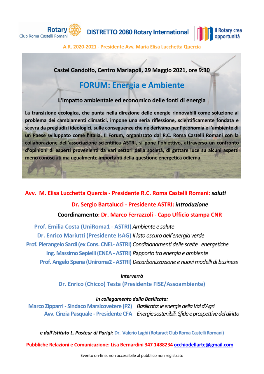 Al via il Forum Scientifico “Energia e Ambiente”