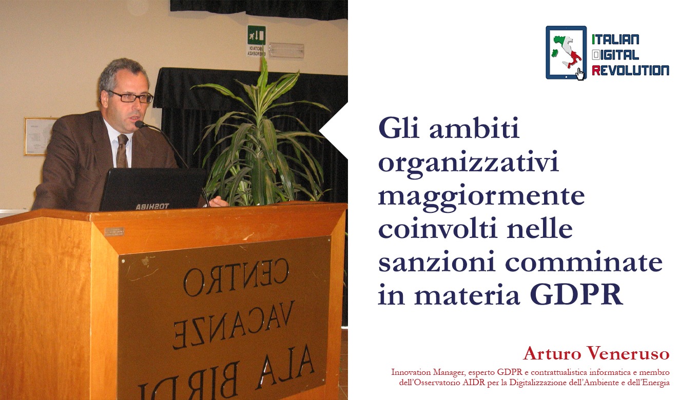 Gli ambiti organizzativi maggiormente coinvolti nelle sanzioni comminate in materia GDPR