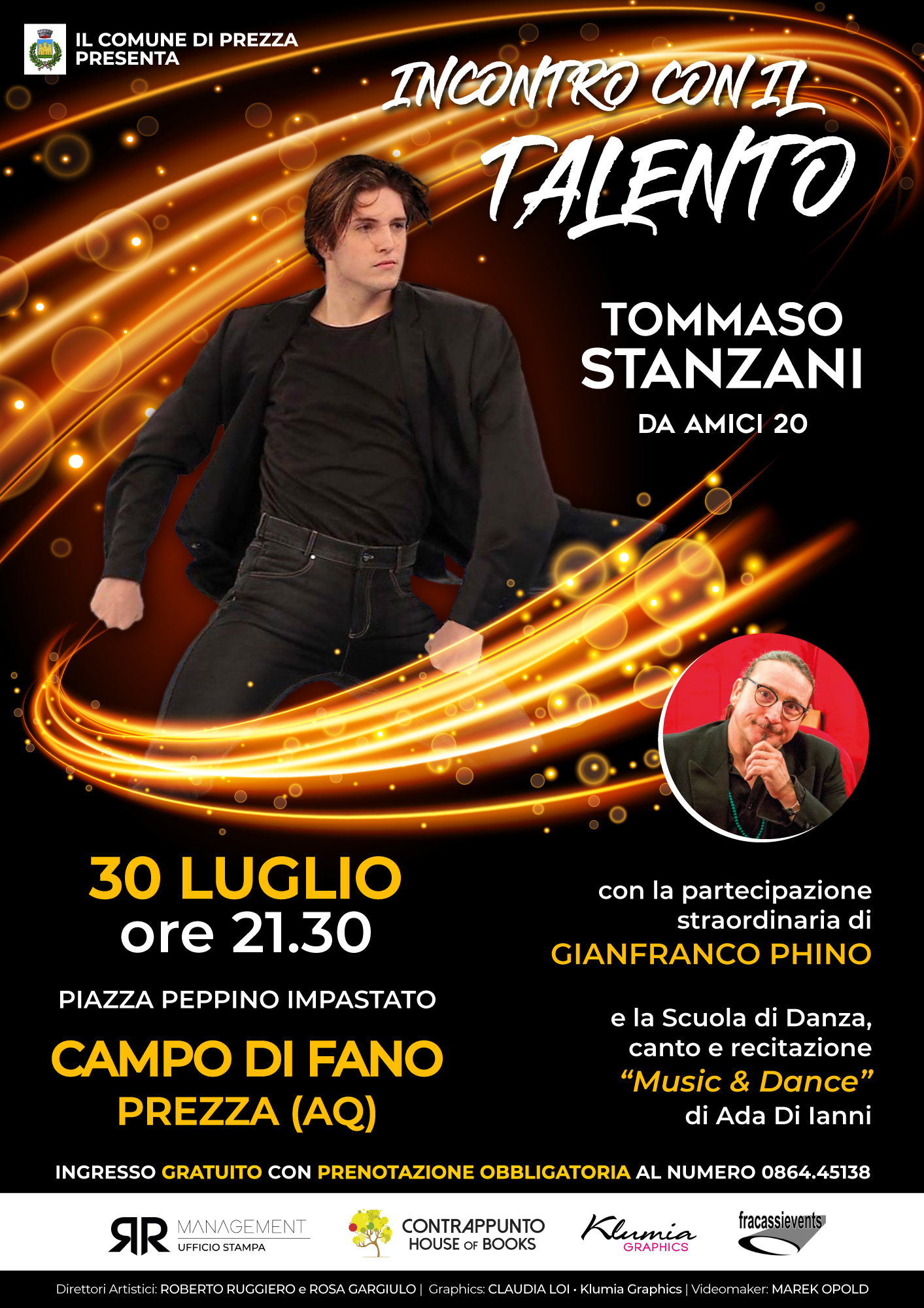 PREZZA, IL 30 LUGLIO L’EVENTO “INCONTRO COL TALENTO” CON TOMMASO STANZANI DI AMICI 