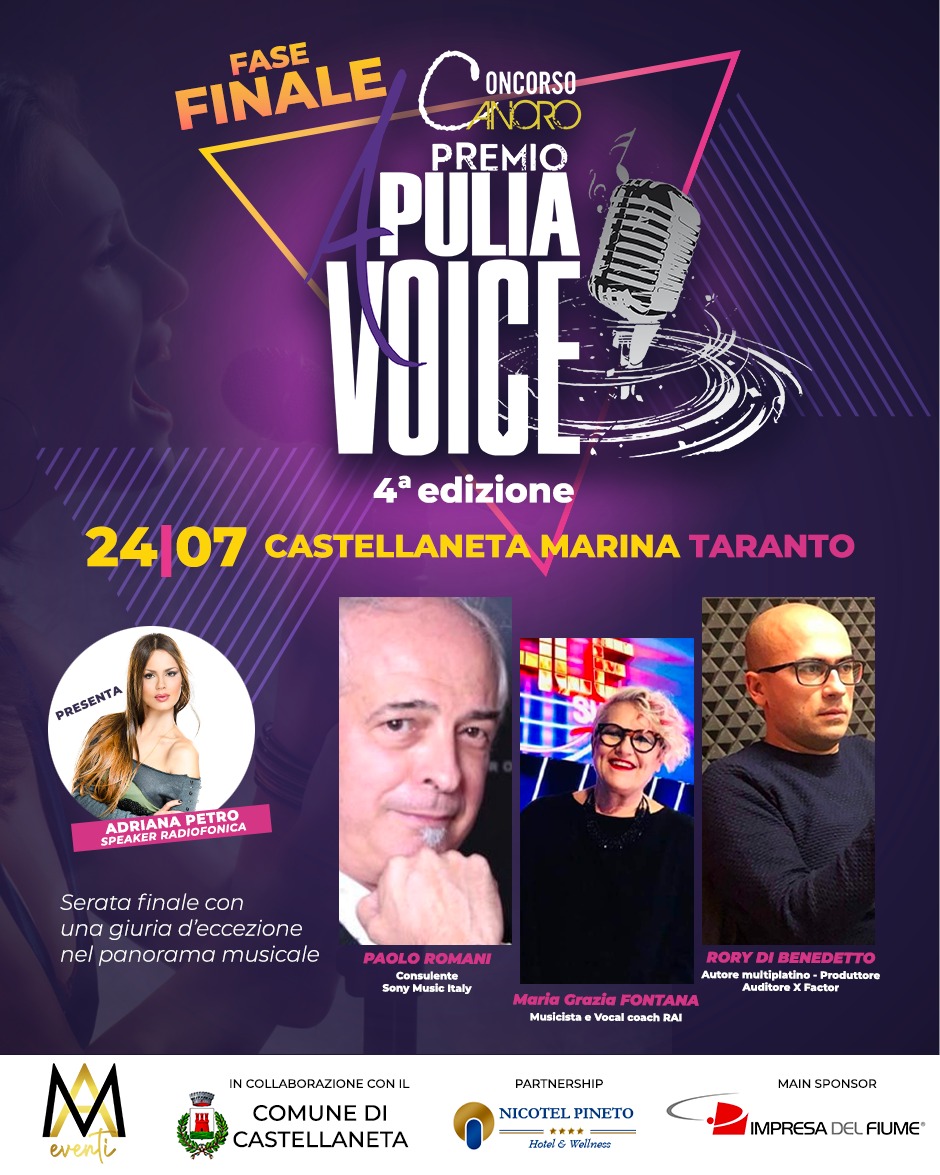 Sabato 24 luglio a Castellaneta Marina il Premio Apulia Voice 2021