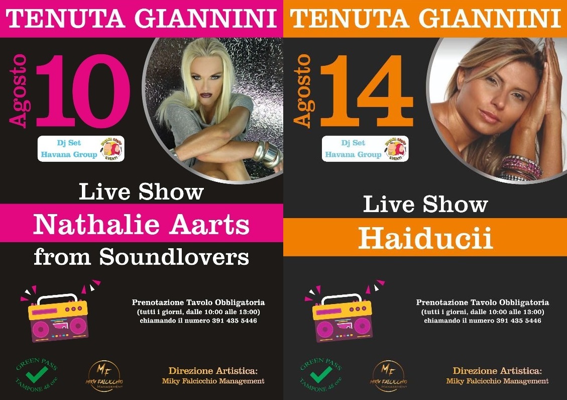 Nathalie Aarts e Haiducii: eventi live il 10 e 14 agosto alla Tenuta Giannini in Puglia