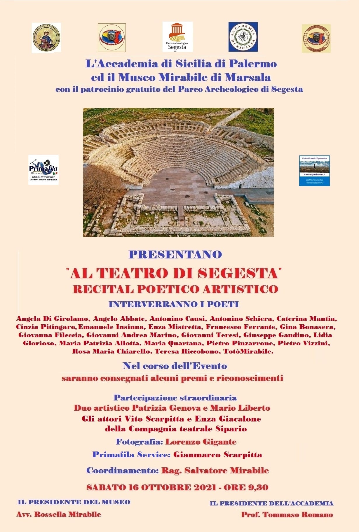 SEGESTA, RECITAL POETICO A CURA DELL'ACCADEMIA DI SICILIA E DEL MUSEO 