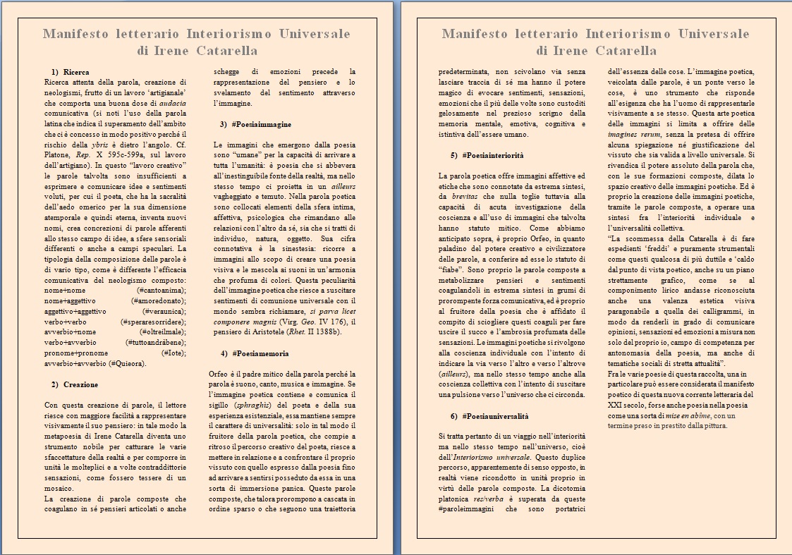 Interiorismo Universale, il movimento letterario fondato dalla poetessa Irene Catarella   