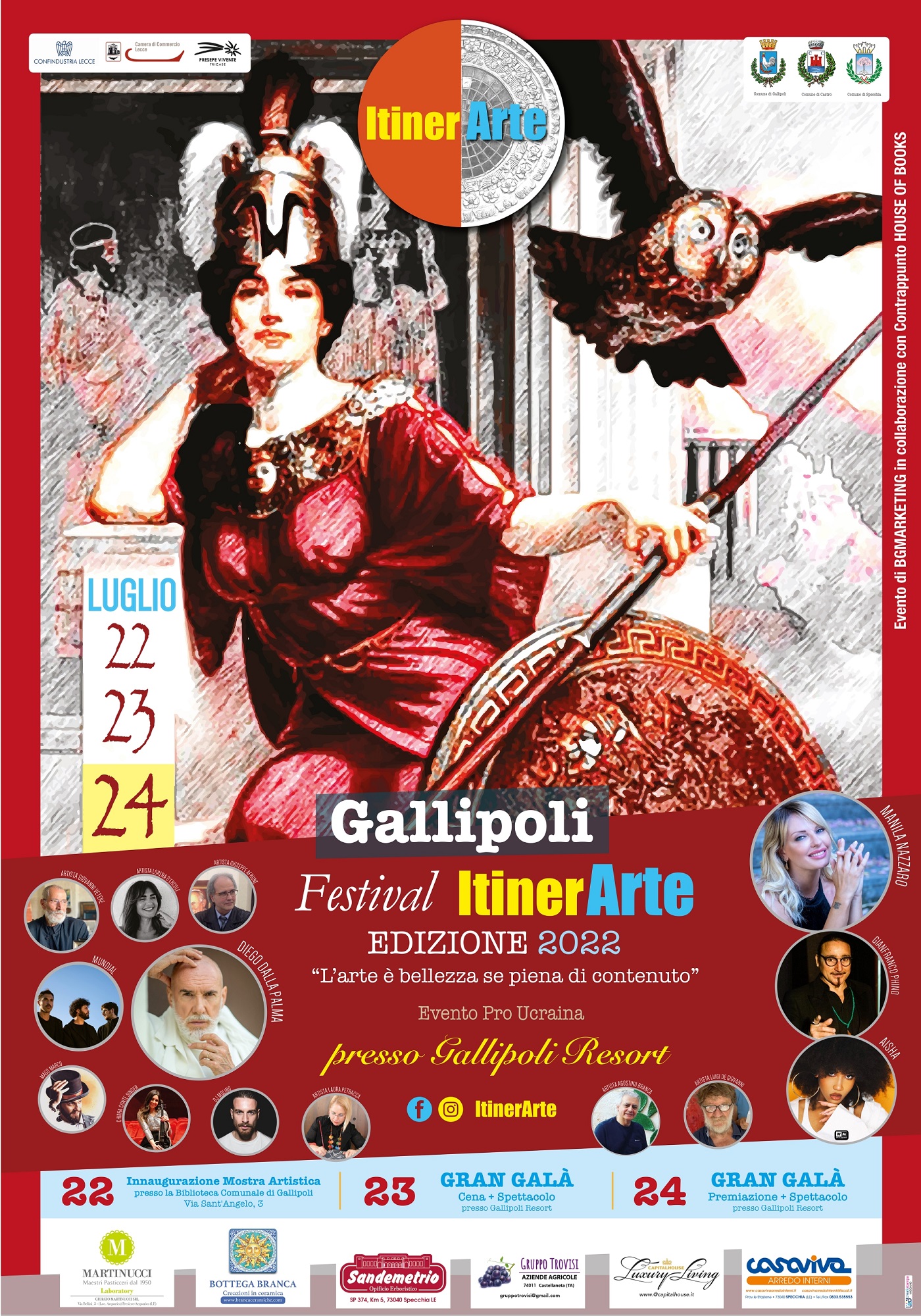 Itinerarte: il 22 l'apertura del Festival nella biblioteca di Gallipoli. Il 23 e 24 le serate di gala con tanti artisti