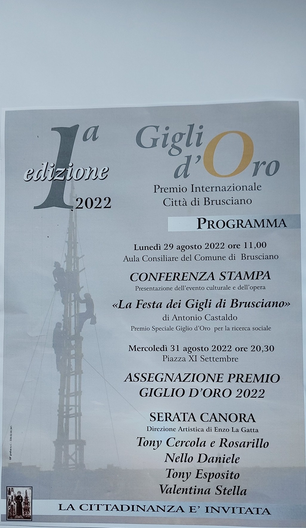 -Brusciano Debutto del “Premio Internazionale Giglio d’Oro Città di Brusciano”.  (Scritto da Antonio Castaldo)