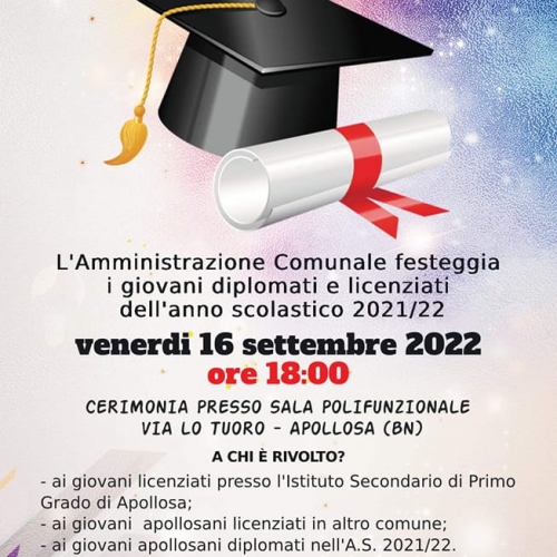 L’Amministrazione comunale di Apollosa ha incontrato i diplomati e licenziati dell’a.s. 2021-2022. Una cerimonia all’insegna della riflessione