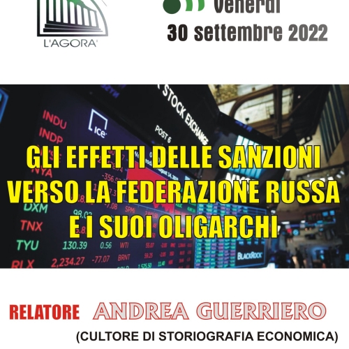 Nell'ambito delle giornate di studi sugli attuali scenari della geopolitica internazionale e della grave crisi tra Russia ed Ucraina, il Circolo Culturale “L’Agorà” organizza una giornata di studi sugli effetti delle san