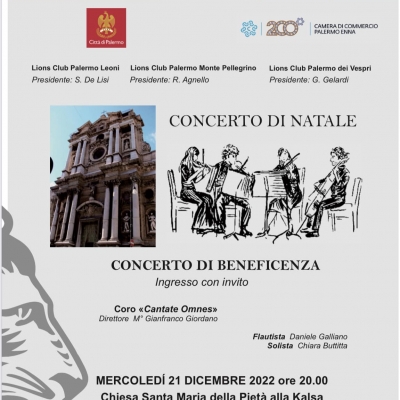 Il Coro “Cantate Omnes”, il flautista Daniele Galliano e la solista Chiara Buttitta protagonisti del concerto di beneficenza a cura di CIDEC e Lions Club International nella Chiesa di Santa Maria della Pietà a Palermo