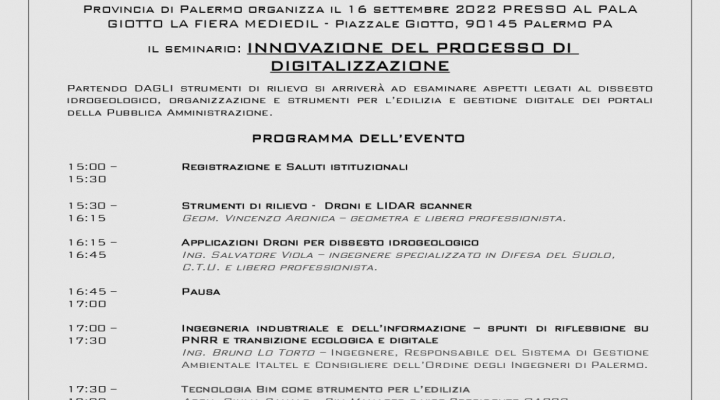 Polo Fieristico “PalaGiotto” di Palermo, seminario del Collegio dei Geometri su innovazione, dissesto idrogeologico e portali della pubblica amministrazione