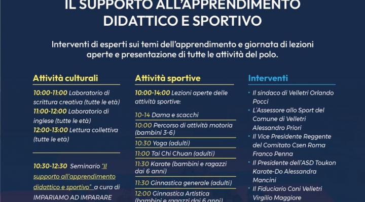 “Il supporto all’apprendimento didattico e sportivo”, dal 18 settembre si aprono le iscrizioni alle attività del progetto