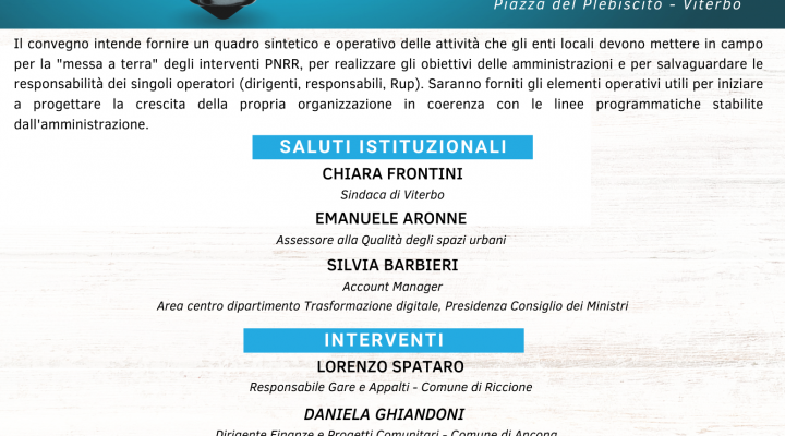 PNRR: come gestire le risorse.  Il convegno dedicato agli enti locali organizzato da We-COM con il patrocinio del Comune di Viterbo