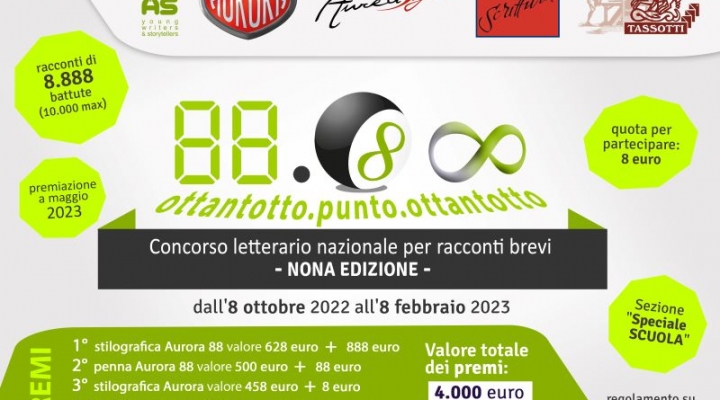 Concorso letterario nazionale 88.88 nona edizione – scadenza 8 febbraio 2023