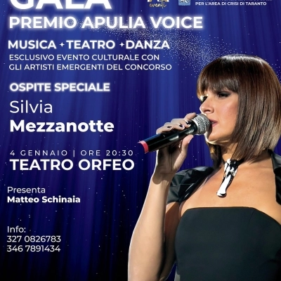 Tutto pronto per il Galà Premio Apulia Voice. Super ospite Silvia Mezzanotte