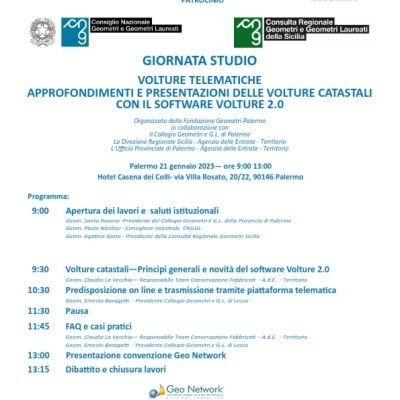  “VOLTURE  2.0”, ALL’HOTEL CASENA DEI COLLI   LA PRESENTAZIONE DELLA NUOVA PIATTAFORMA TELEMATICA. SEMINARIO A CURA DELLA FONDAZIONE GEOMETRI DI PALERMO