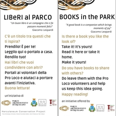 “LIBeRI al Parco”, parte il progetto di booksharing del Parco di Ercolano     