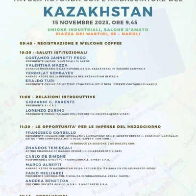 TAVOLA ROTONDA CON L'AMBASCIATORE DEL KAZAKHSTAN : LE GRANDI OPPORTUNITA' PER LE IMPRESE DEL MEZZOGIORNO