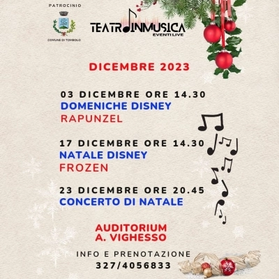 All’Auditorium di Tombolo (PD) in scena i racconti e le canzoni della Disney tutte le Domeniche di Dicembre 2023.