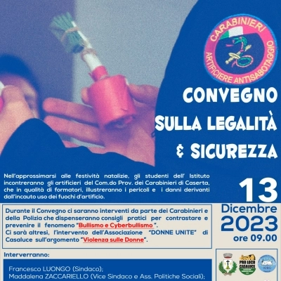 CONVEGNO SULLA LEGALITÁ E SICUREZZA DAL TEMA: “BOTTI ILLEGALI – BULLISMO E CYBER BULLISMO – VIOLENZA DI GENERE”